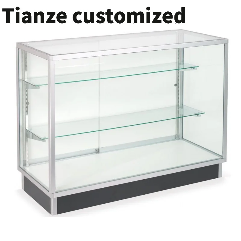 

Customized-Smoke Shop Interior Design Tall Products Display Cases FullGlass Display Showcase Counter With LED Li