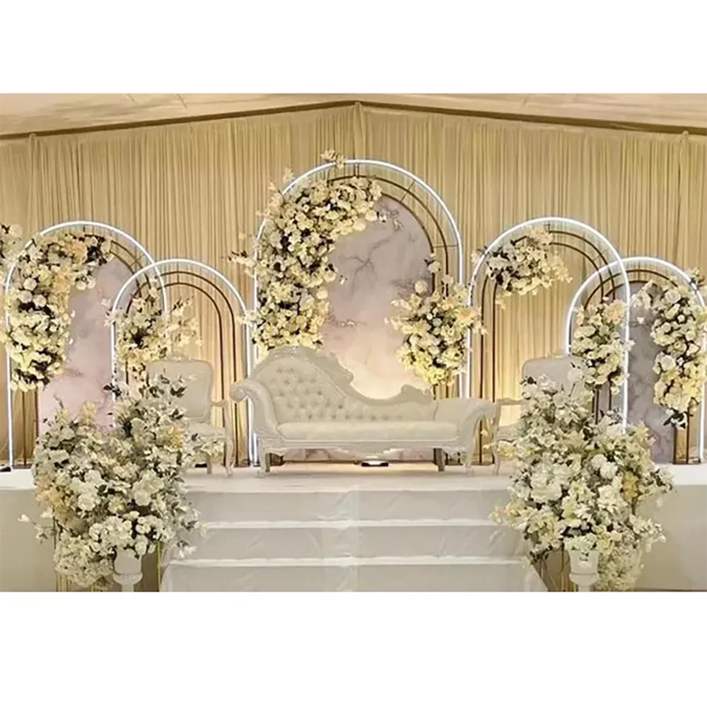 

Hot sale wedding stainless steel arches golden shiny electroplated stainless steel background