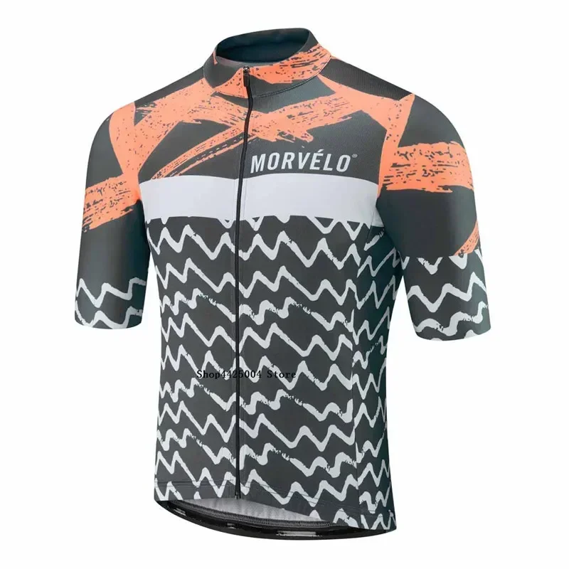 MORVELO AAA Quality Men's Cycling Jersey and bib shorts Summer short sleeve pro aero mesh sleeve bib set with Italy 9d gel pad