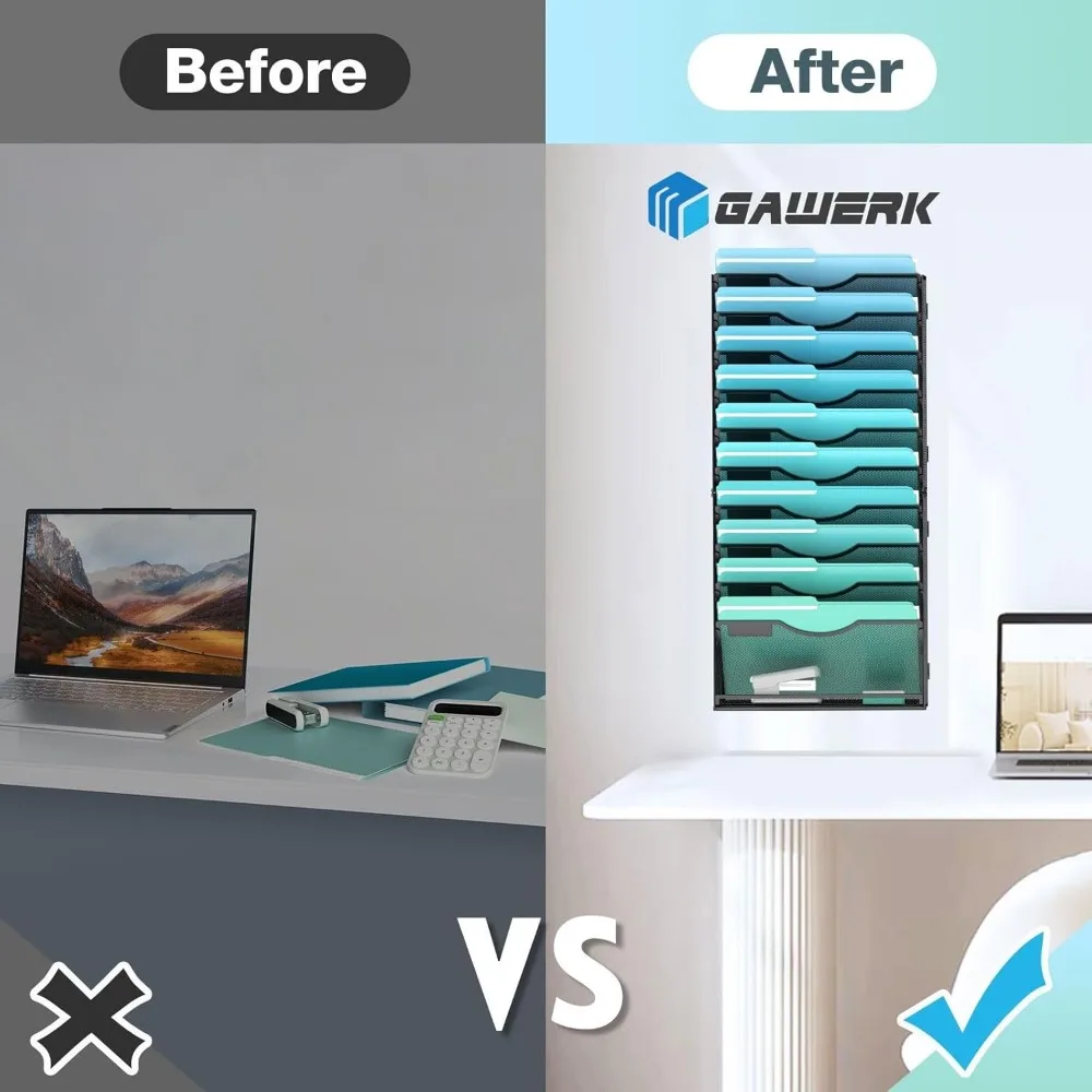 Organizador de arquivos de parede de 11 camadas com compartimentos de malha para escritório, escola e casa - preto