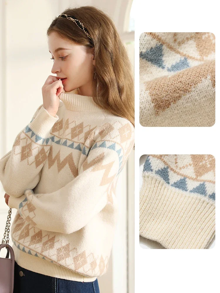 I BELIEVE YOU Fair Isle Knitting Pullover Sweater Women 2024 Winter New Raglan Sleeve Soft Knit Wears Jumper Female 2234125172