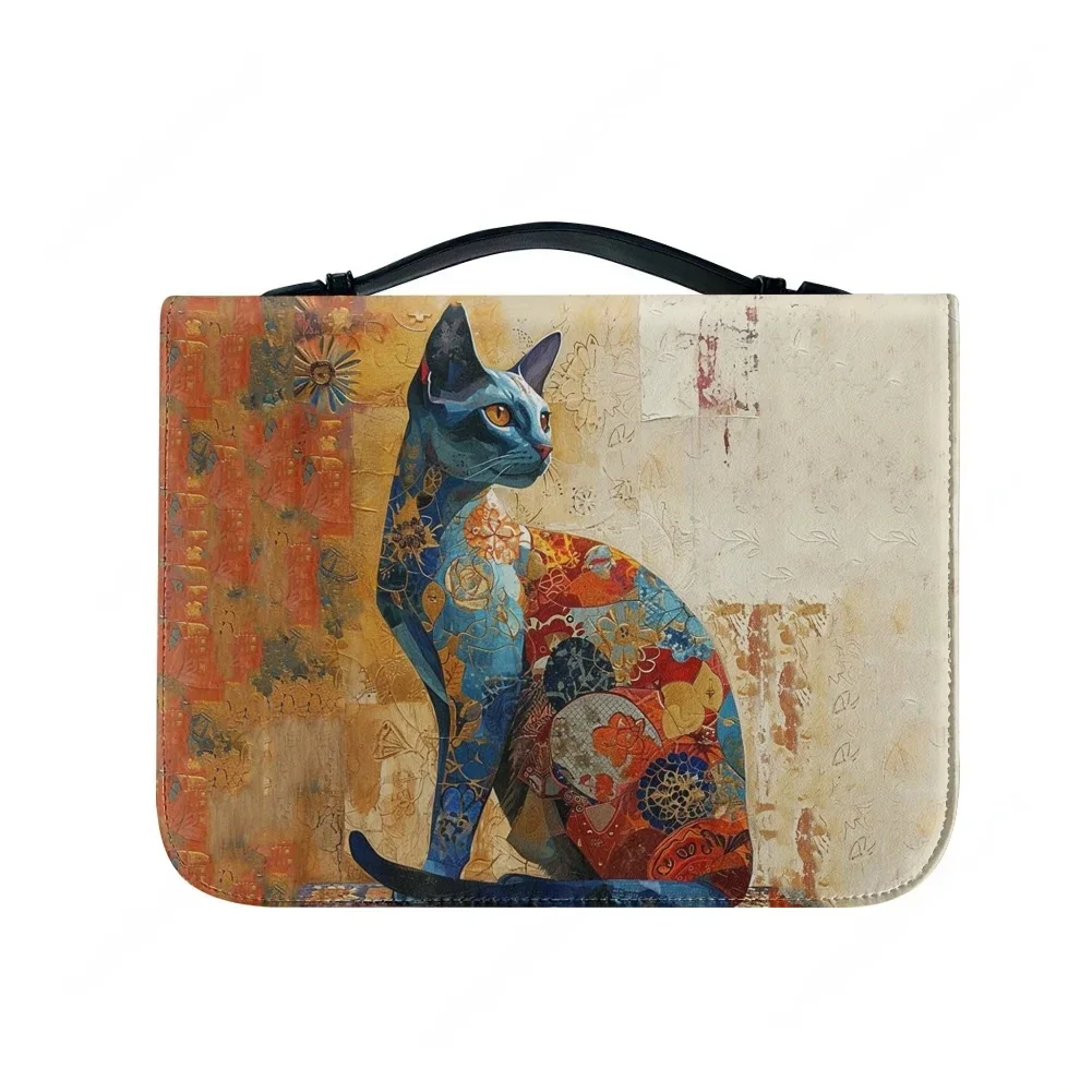 Floral Retro Wealth Cat Pattern Bible Bags Christian Gifts Cover Bible Pack Waterproof Leather Bag Pockets Package Case