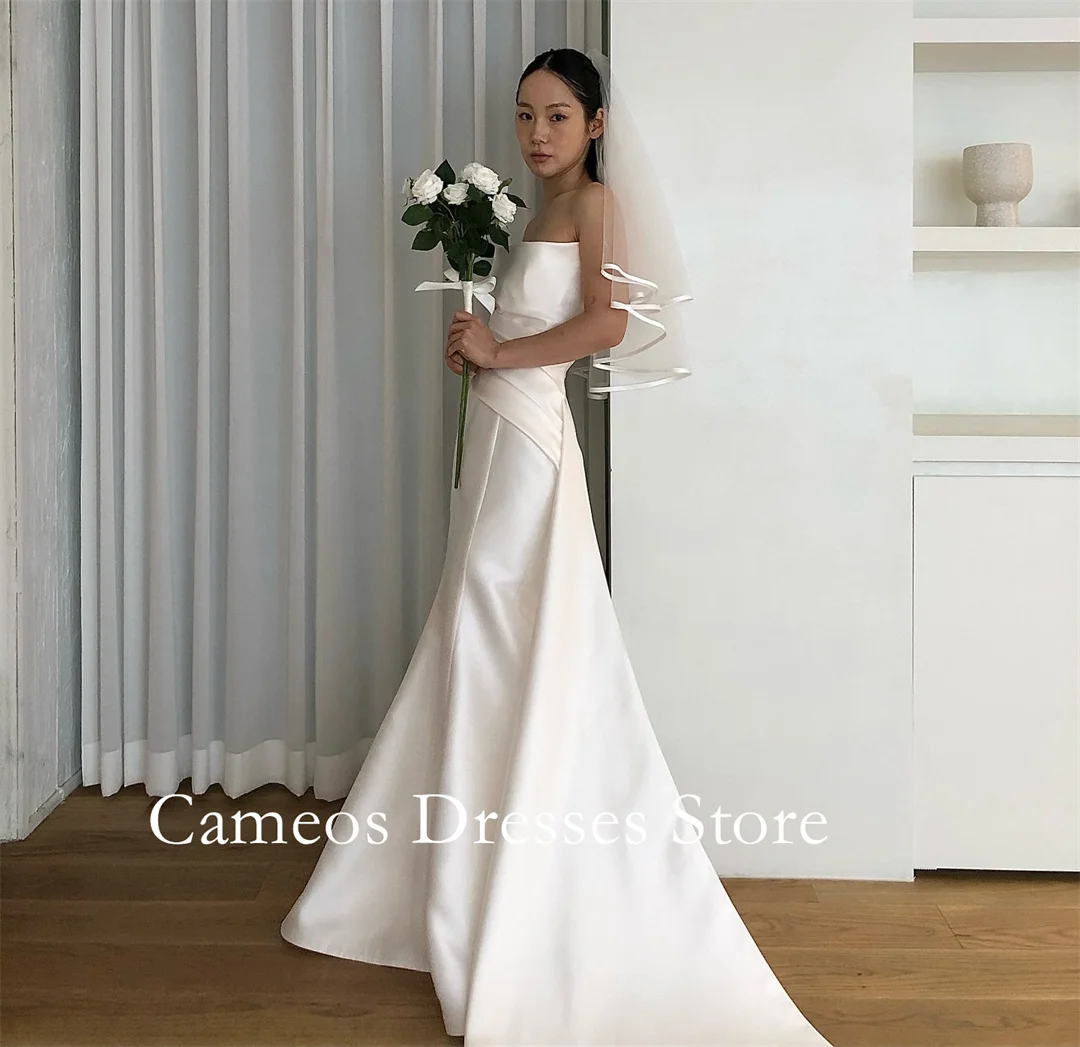 ชุดแต่งงานแบบคอร์เซ็ทผ้าซาตินทรงเมอร์เมดแบบไม่มีสายและแขน  สำหรับถ่ายภาพ  ชุดเจ้าสาวสำหรับผู้หญิง  แบบสั่งตัดได้จาก SONDR