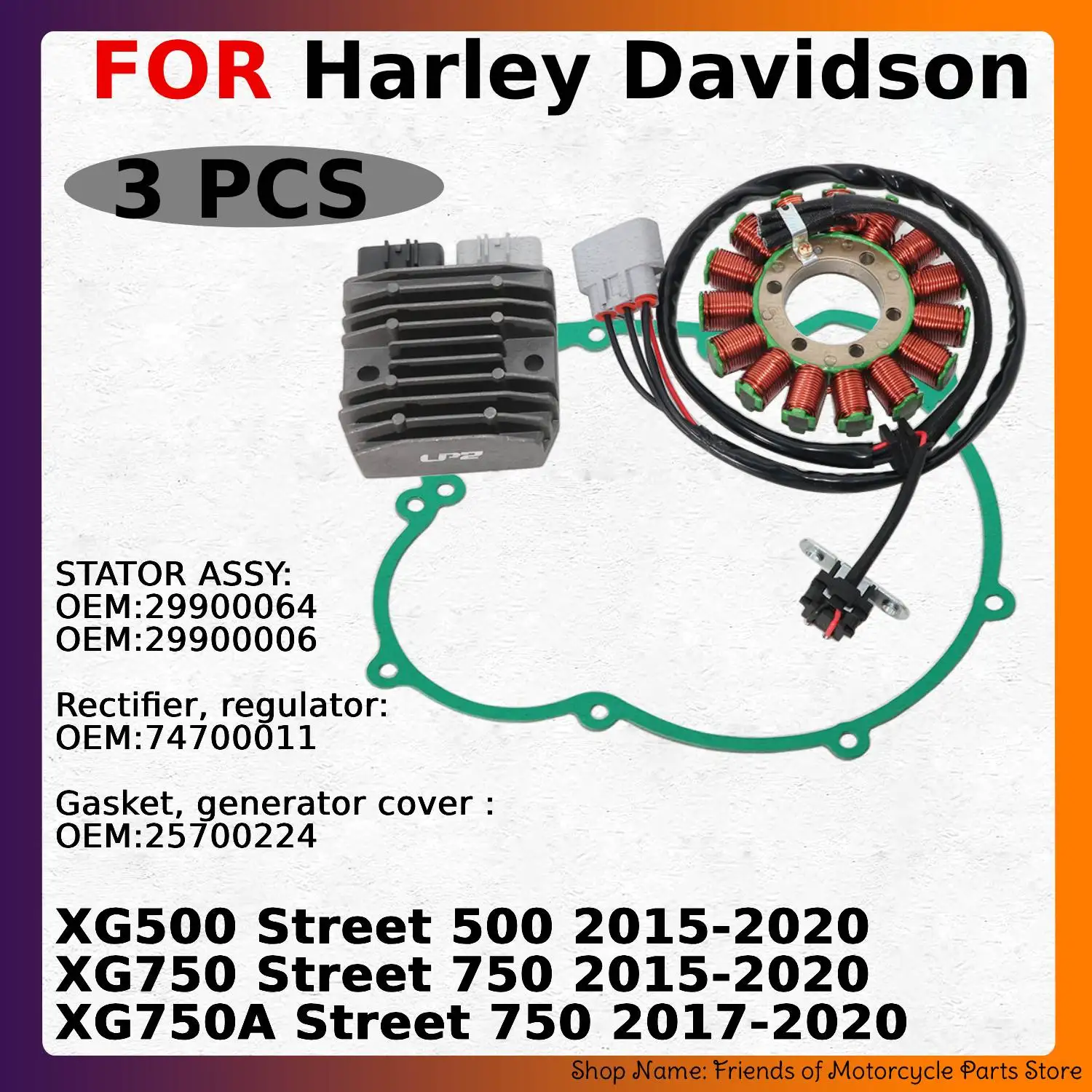 Stator &Regulator Rectifier With Generator Cover Gasket Kit For Harley‑Davidson XG500 XG750 XG750A Street 500 750 2015‑2020 Year