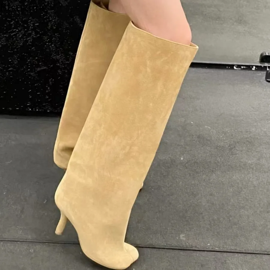 New 2026 Autumn Winter Fashion Women Suede High Heels Boots Female Square Toe Knee Boots Sexy Ladies Solid High Hees Shoes Boots