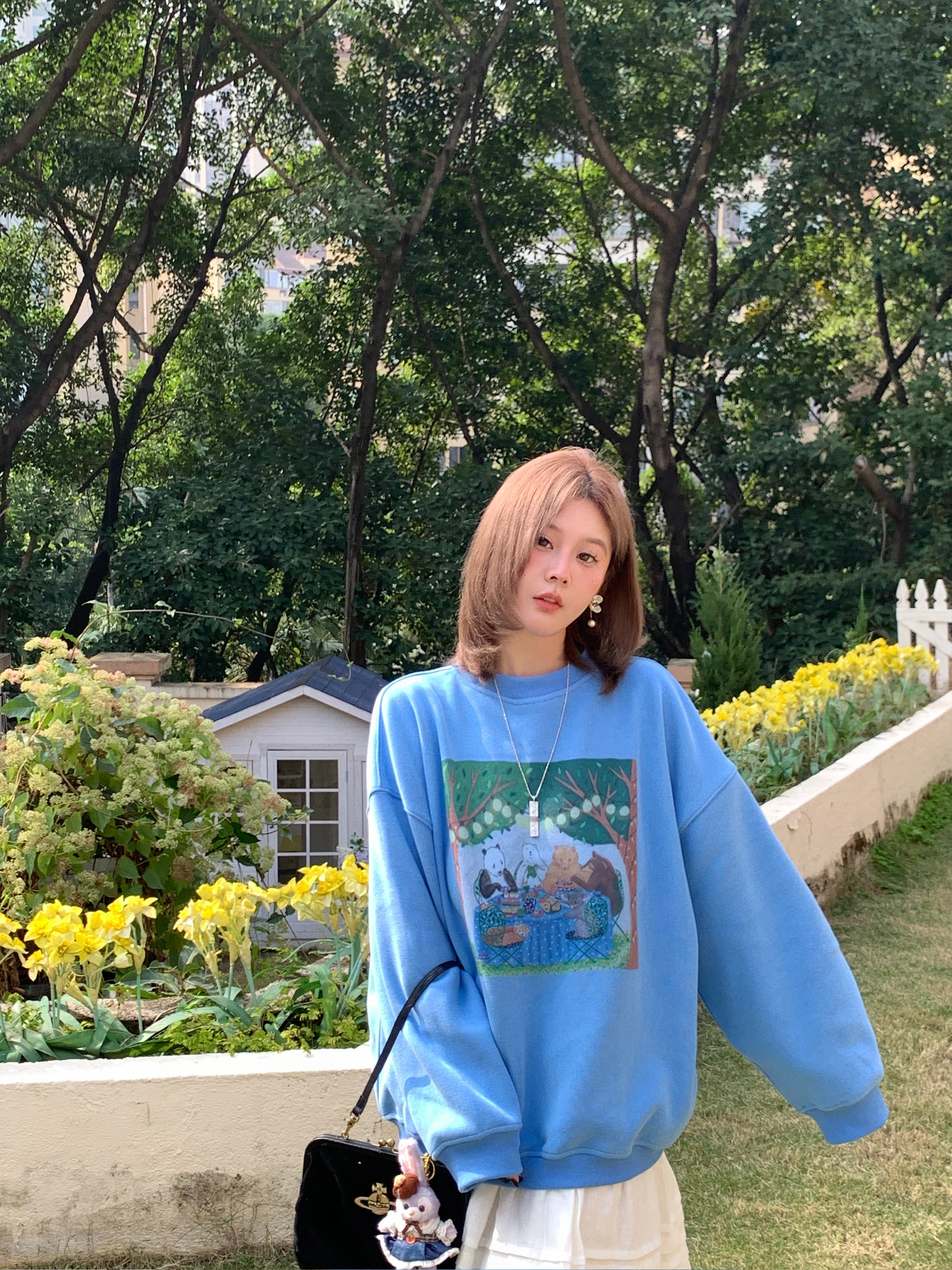 

Thiened Fce round Ne Sweatirt Women's Winter Bear Print aphic Oversized Comfortable Fit Casual Streetwear