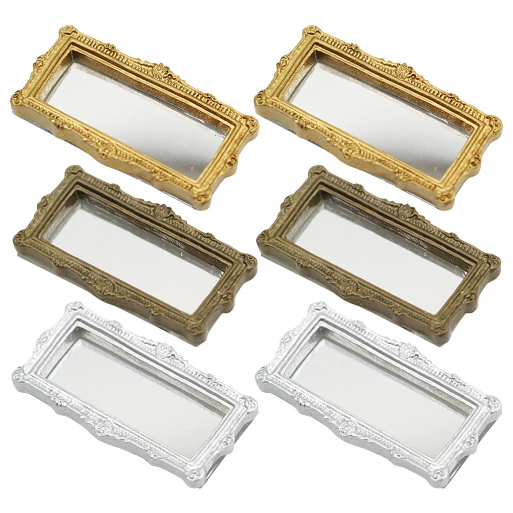 

6 Pcs Miniature Classical Square Carved Mirrors for Dollhouse Decor Gold Silver Resin Lightweight Kids Toys Safe Longtime Use