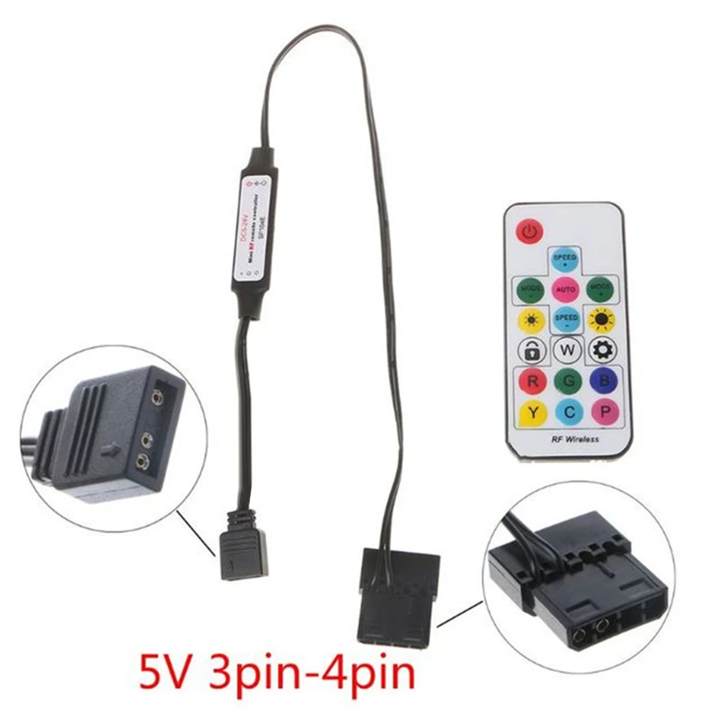 Mando a distancia inalámbrico RF de 5V con batería, controlador LED RGB de 2,4G, 17 teclas, accesorios de 3 pines a SATA de 4 pines para funda de