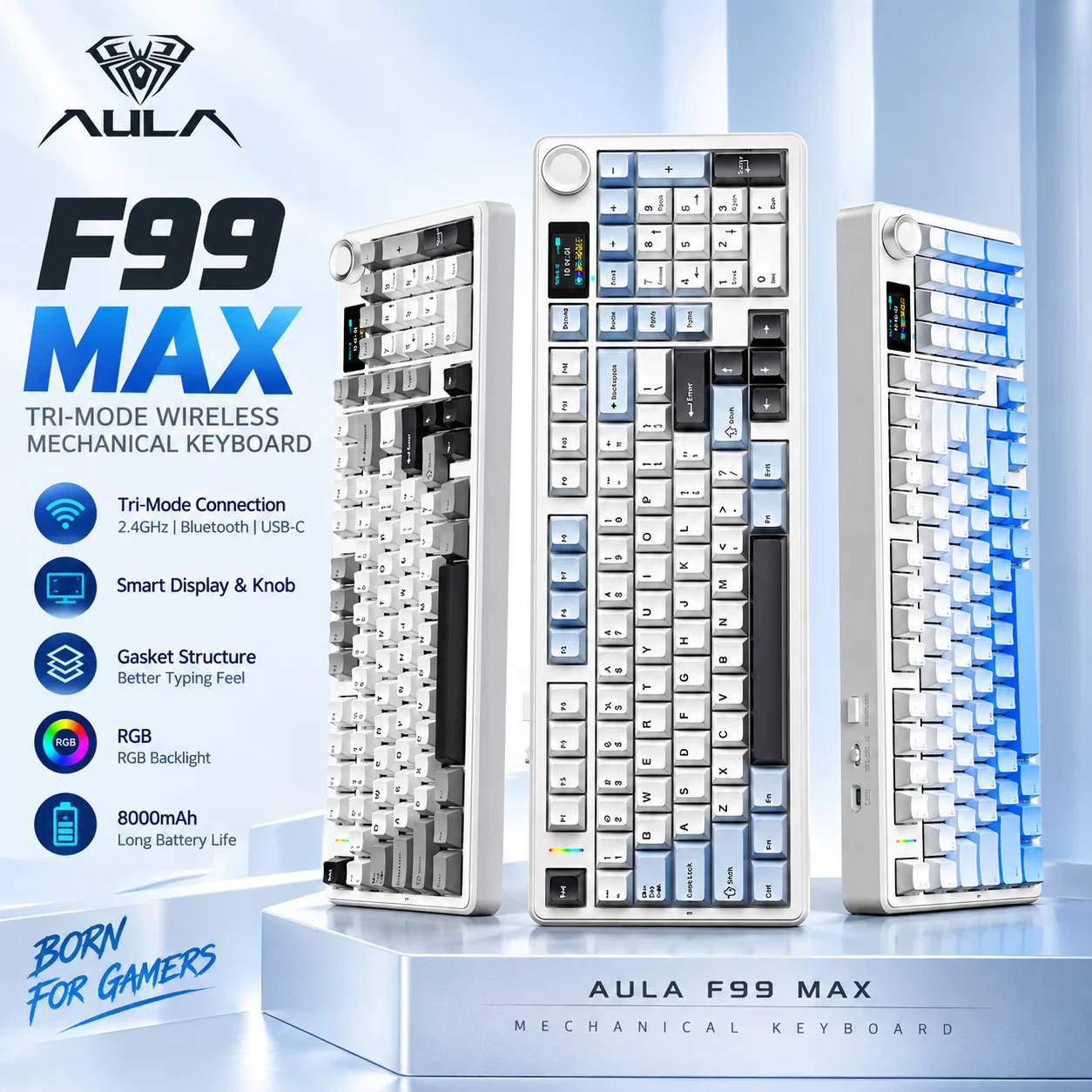 AULA F99 MAX Wireless Mechanical Gaming Keyboard Custom Software & 8000mAh Battery 96% ANSI Layout Gamer Esports Keyboard