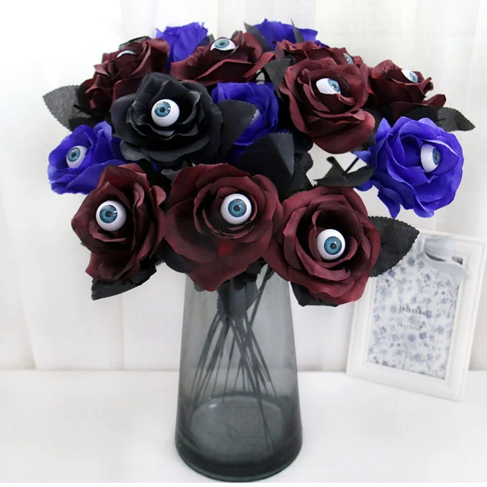 Horror Flower Rose Artificial Flower With Eyeball Halloween Decorative Supplies Fake Flower Cosplay Costume Accessories