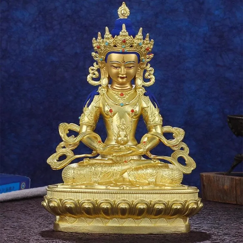 Longevity Buddha statue ornament pure copper full gilt Tibetan tantra home Buddhist platform worships 5 inches 7 inches 10 immea