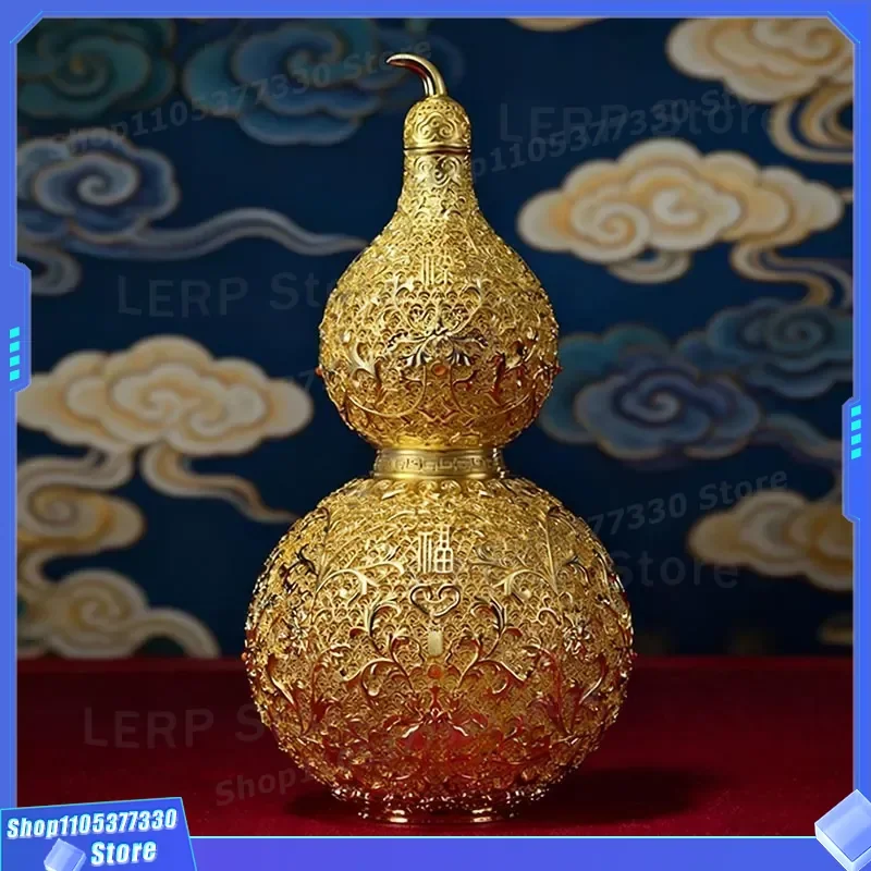 Luxury Brass Gilt Filigree Auspicious Gourd Home Decor New Chinese Style Living Room Ornament Lucky Housewarming Gift for New