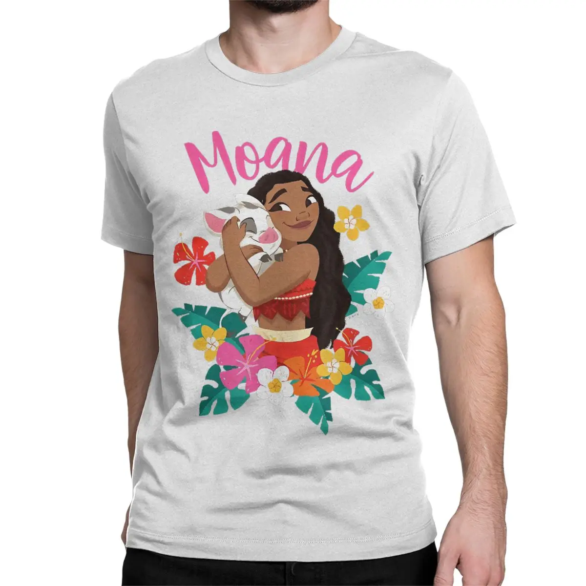 Men Women T-Shirts Moana Hugging Pua Floral Novelty Pure Cotton Tees Short Sleeve T Shirt Round Collar Clothes Printing