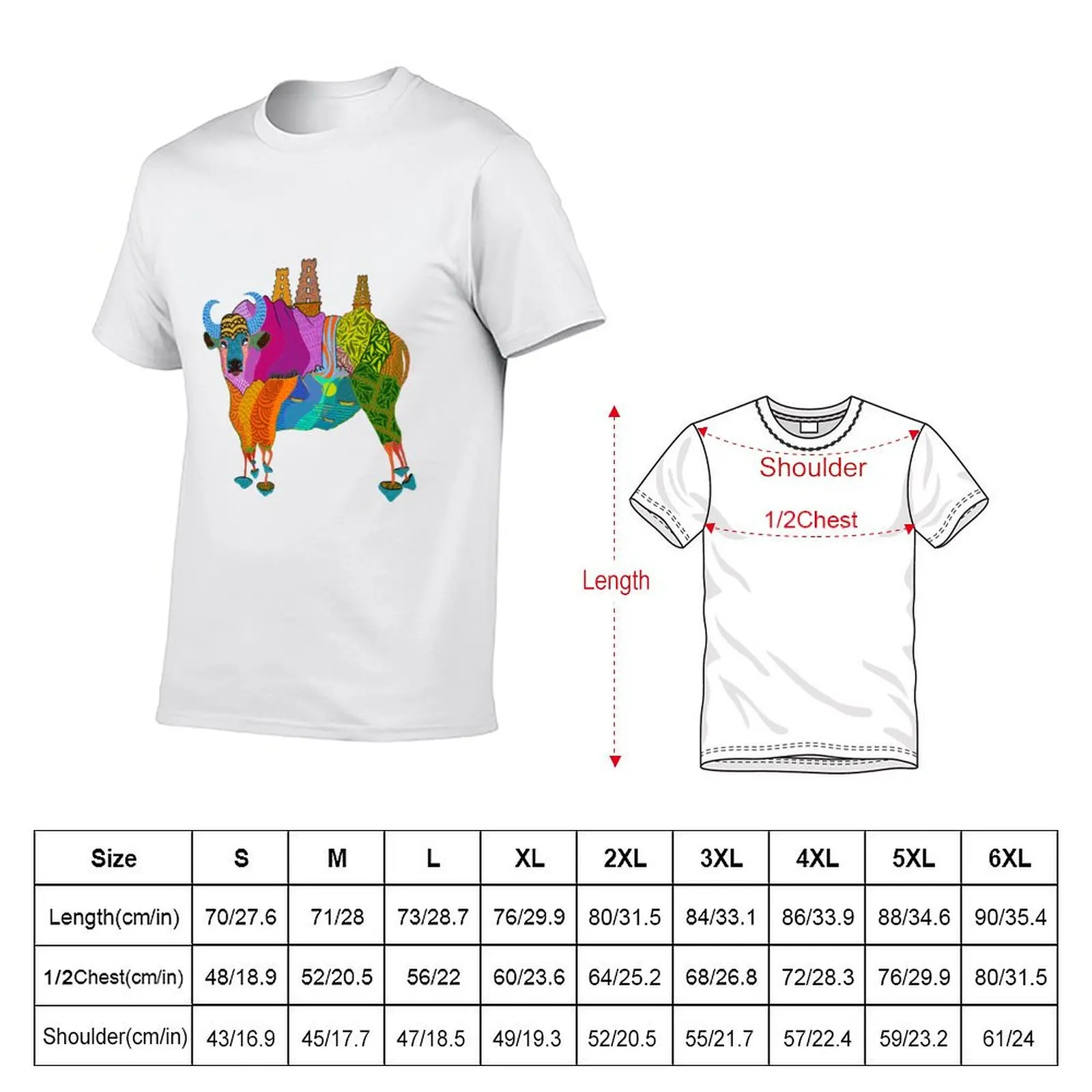 Nature Mushroom Trippy Mushroom Bison Visions Friendly Pattern: T-Shirt Casual Light Summer Short Sleeve Top