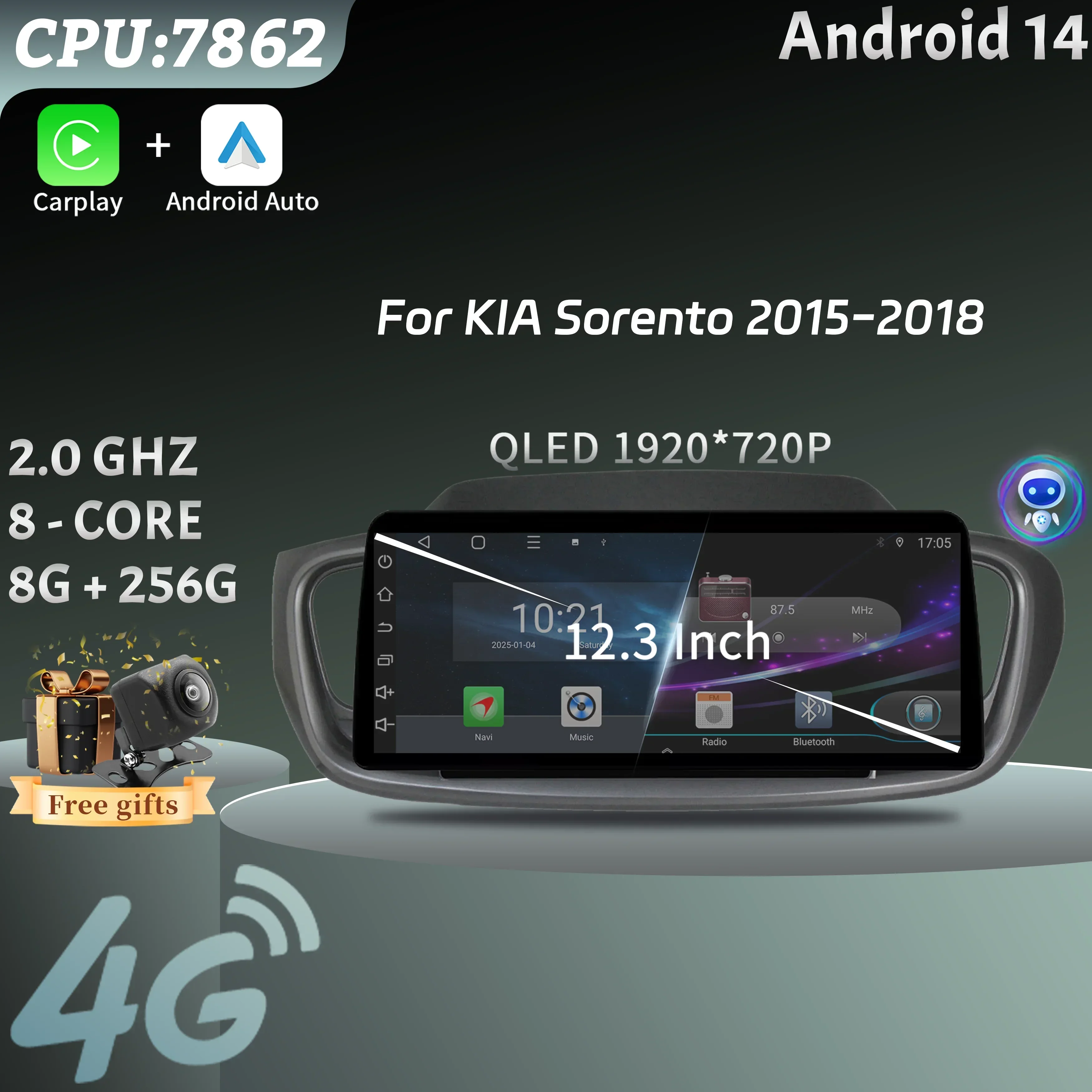 12.3inch For KIA Sorento 2015-2018 Wireless Bluetooth CarPlay Android Auto Car Radio Multimedia 4G GPS Touch Head Unit Screen