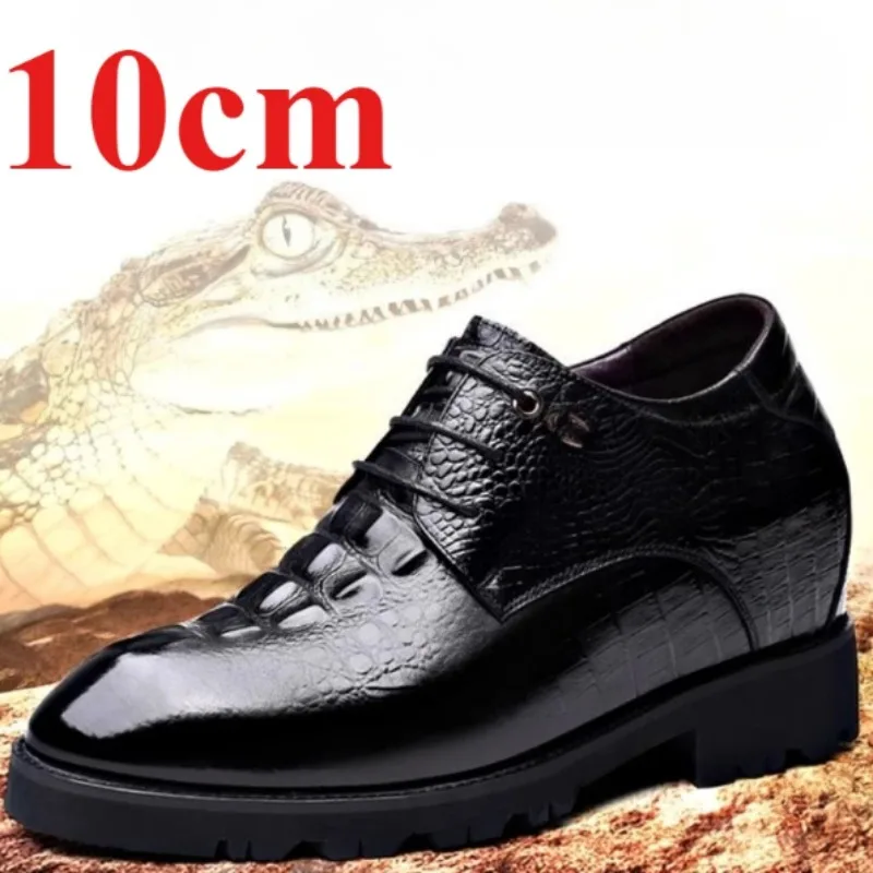 

Genuine Leather Men's Dress Shoes Embossing Height Increasing Shoes Male Business Elevator 10cm Luxury Wedding Grooms Derby Shoe