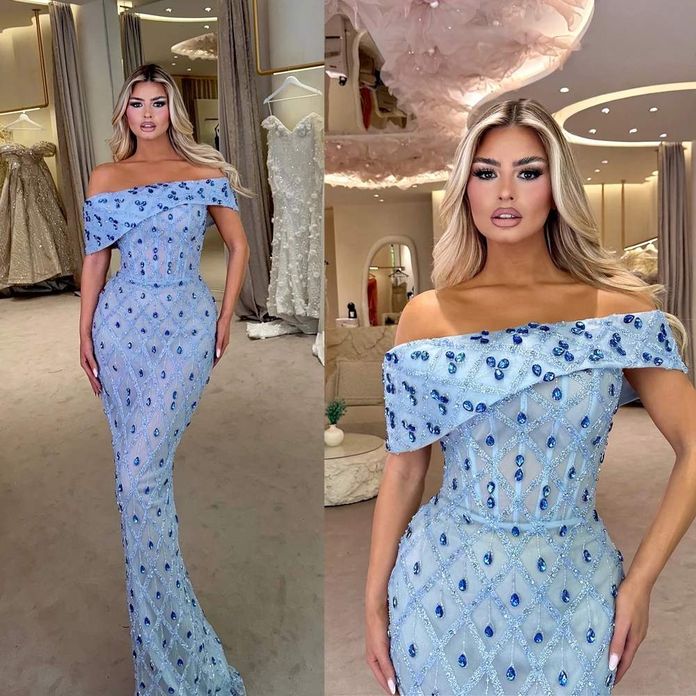 

Customized Beads Prom Dress Sexy Off Shoulder Mermaid Second Reception Gowns Sequined Birthday Evening Celebrity Dress
