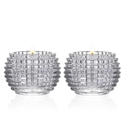 2Pack Round Tealight Candle Holders Romantic Crystal Glass Candlestick Dinner Table Decoration for Wedding Family Birthday Party