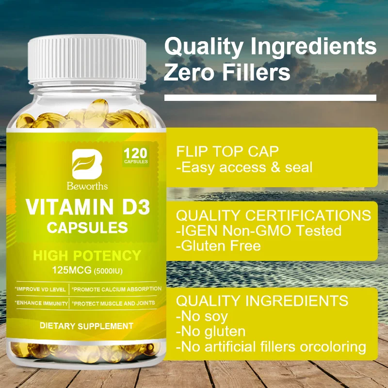 BEWORTHS Vitamin D3 Capsulesfor Immune Health Promote Calcium Absorption Strengthen Teeth and Bones Vitamin D Supplements