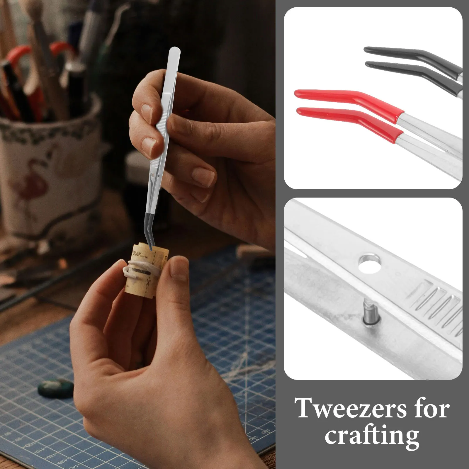 2Pcs Stamp Tweezers Stainless Steel Lightweight Ergonomic Crafting Eyelash Applicator Tweezers for Stamps Coins Jewelry