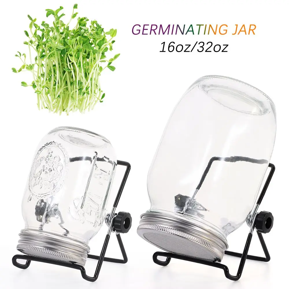 Garden Tools Wide Mouth Seed Germination Sprouts Growing Sprouting Jars 16/32oz Mason Jar Germinator with Screen Lids