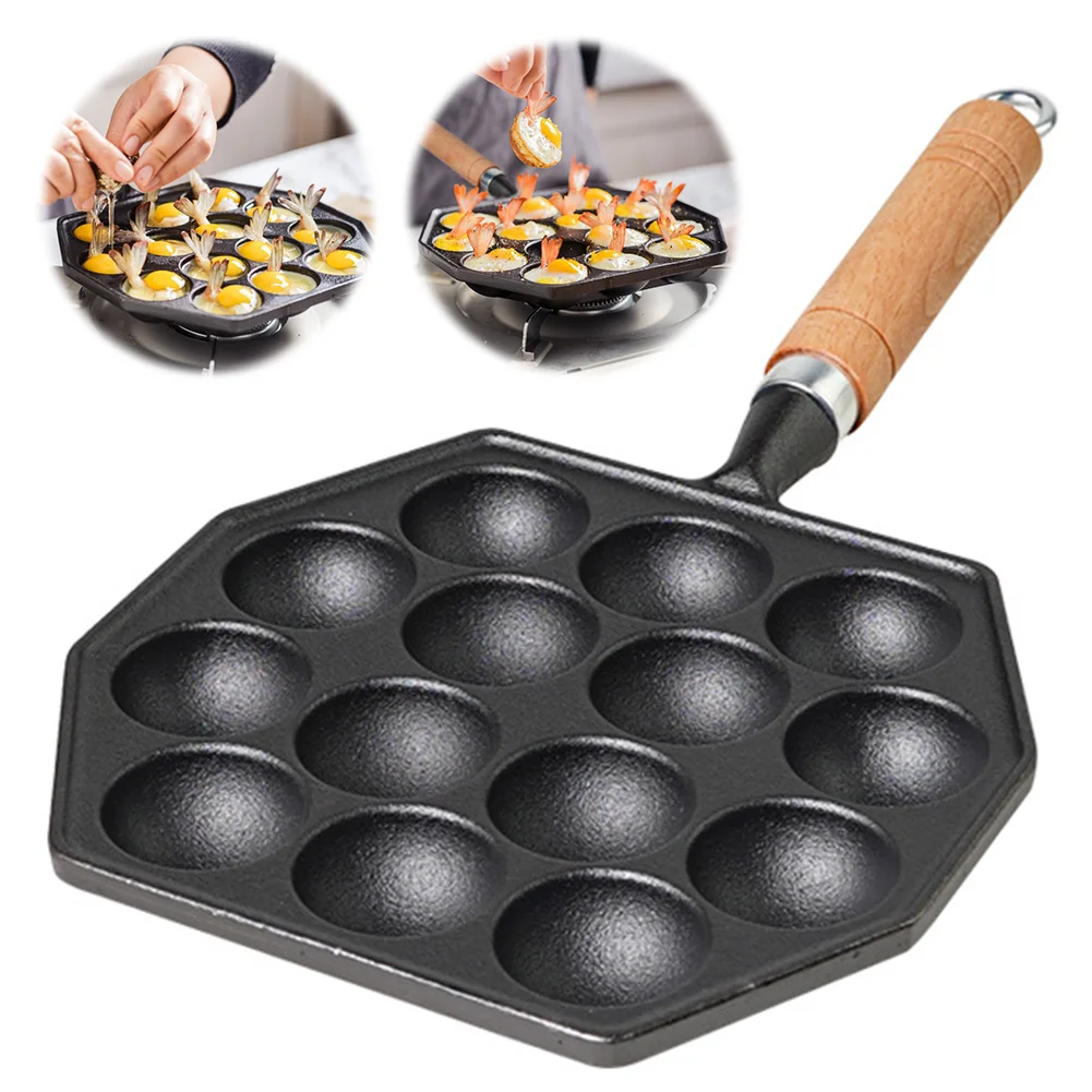 14 Holes Cast Iron Takoyaki Pan Nonstick Takoyaki Grill Pan Takoyaki Maker Baking Tray for Takoyaki and Round Pancakes Making