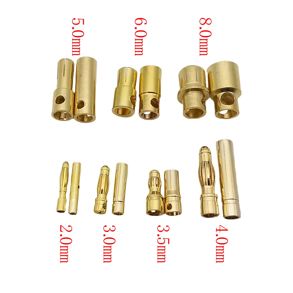 25/40Pairs رصاصة الموز موصل ذكر أنثى 2.0 مللي متر 3.0 مللي متر 3.5 مللي متر 4.0 مللي متر/5.0 مللي متر 6.0 مللي متر 8.0 مللي متر رصاصة الموز التوصيل ل RC بطارية DIY بها بنفسك