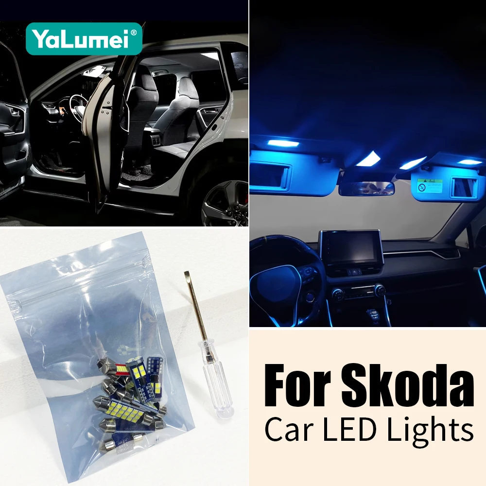 For Skoda Octavia 2 3 A5 A7 Fabia MK1 MK2 MK3 Superb 2 Kodiaq Rapid Roomster Sedan Combi Car LED Interior Lights Accessories