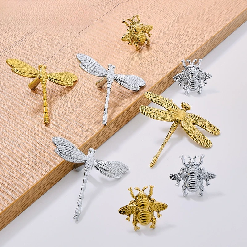 Brass Personality Creative Dragonfly and Bee Cabinet Door Handle, Silver Luxe Modern Cabinet Drawer and Shoe Cabinet Single Hole