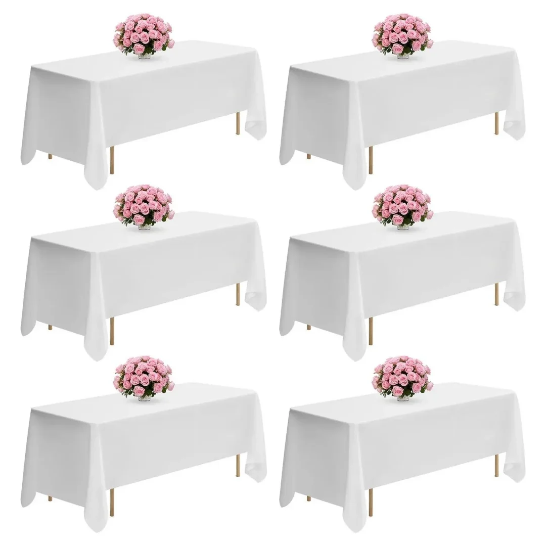 6Pack White Tablecloth 53.94×72.05 Inch Rectangular Table Cloth for 6 Foot Rectangle Tables, Wrinkle Resistant Washable Fabric Polyester Table Covers for Wedding Party Banquet Buffet