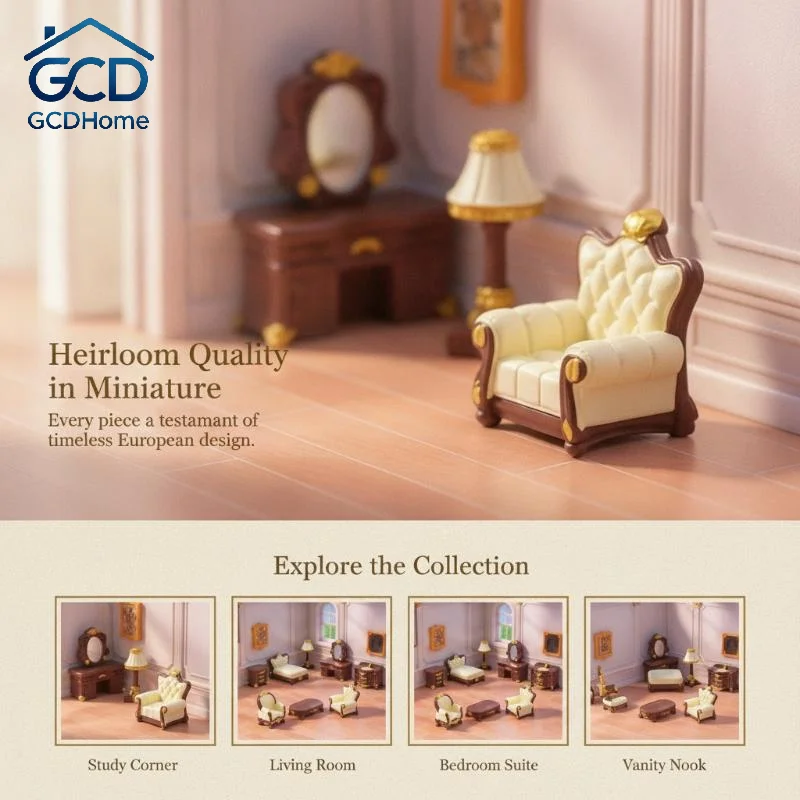 Miniature Retro Dollhouse Furniture With Luxury Golden Details, DIY Decor For Kids Pretend Play Doll House