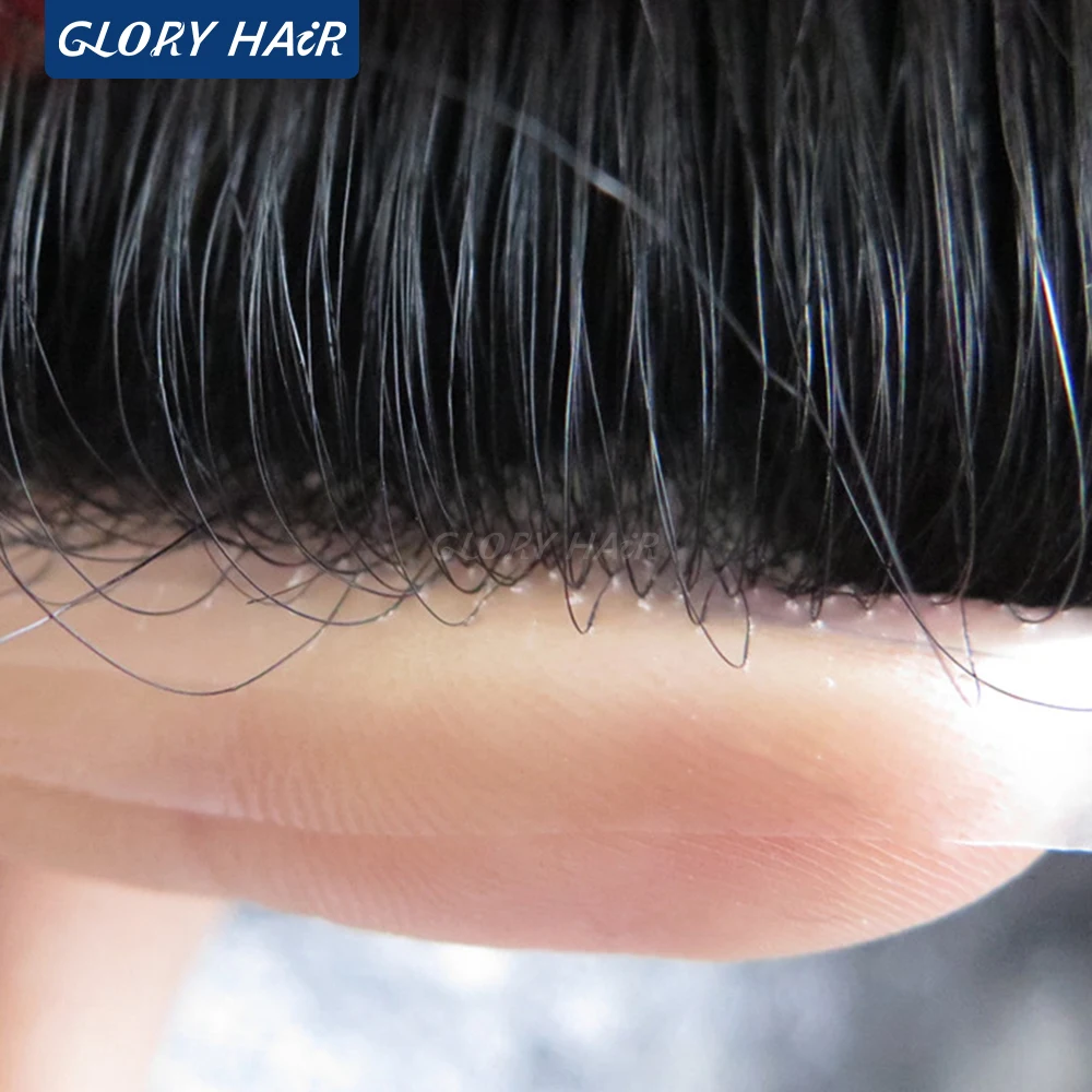 NG - 0.03-0.04mm Men Toupee Super Thin Skin Human Hair System 90% Density Natural Hair Unit