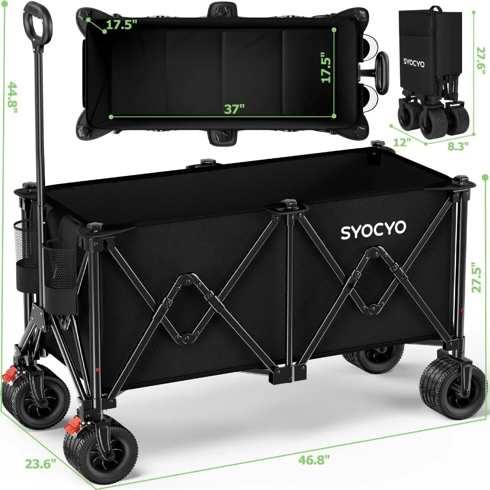 Beach Wagon Carts Foldable 580LBS Collapsible Wagon with Big All-Terrain Wheels for Sand 340L Heavy Duty Utility Carts