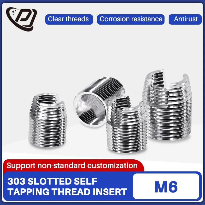 LPJ M6 303 Lotted Self Tapping Thread Insert 303 Stainless Steel Screw Bushing Slotted Type L6/8/10 Thread Repair Inset