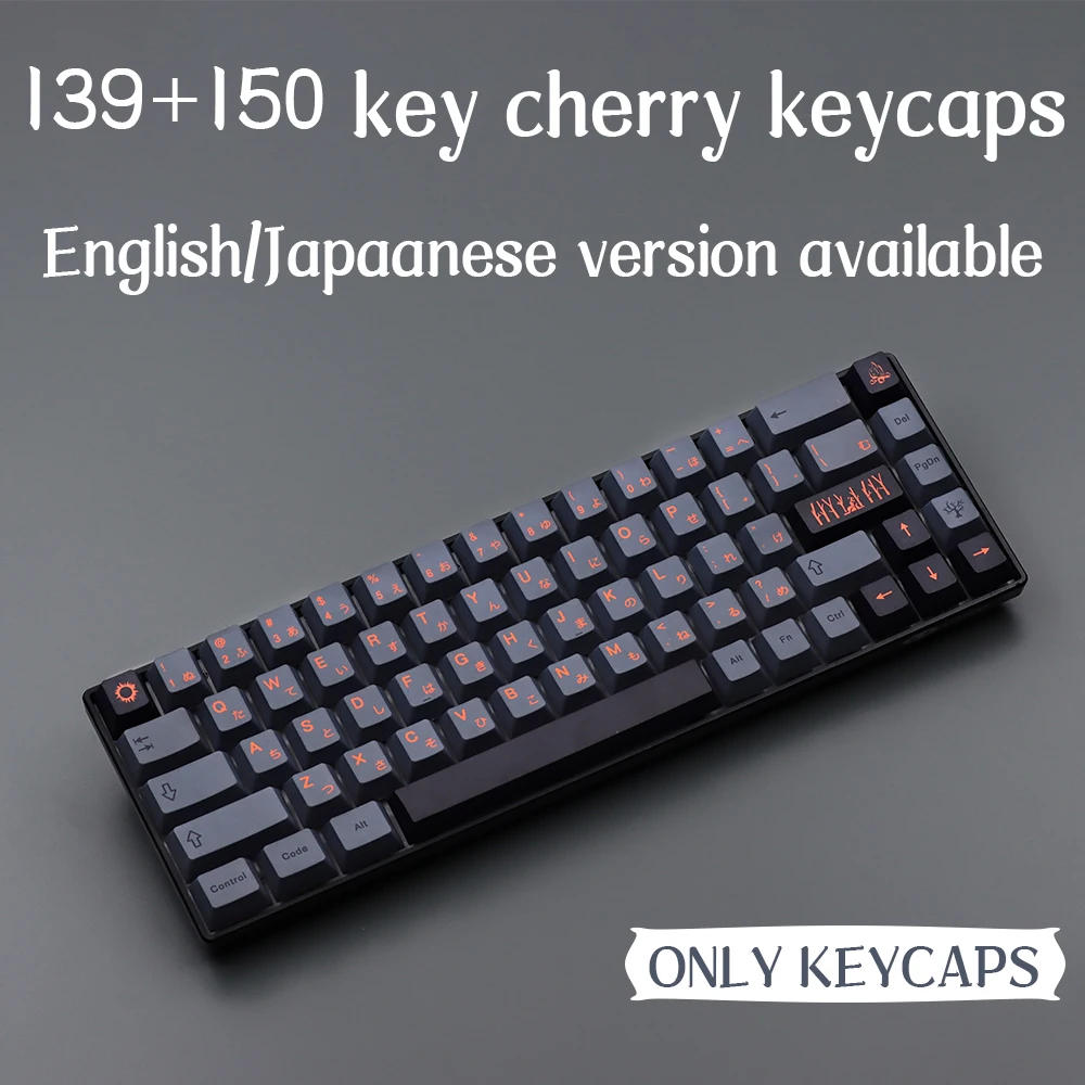 Cinder Keycap Japanese Black and Grey 139/150 keys Cherry Profile DYE Subbed  For GMK 64/68/75/96/104/108 Mechanical Keyboard