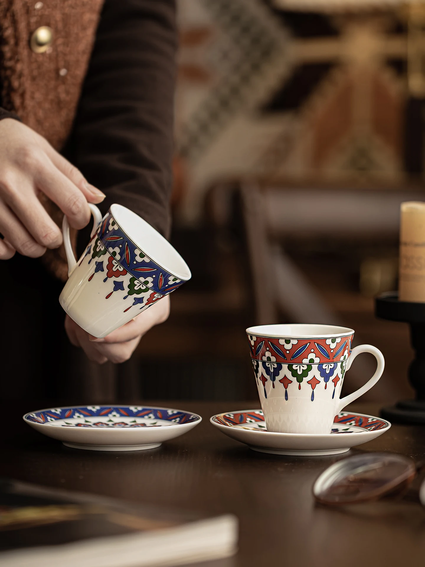 Italian Style Ceramic Coffee Cup And Plate Set Hand-Poured Sand-Brewed Concentrated Espresso 120ml Vintage Aesthetic