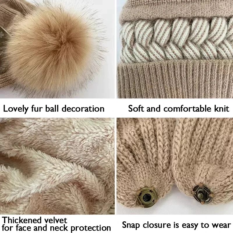 Autumn and Winter Korean Version Of The Lovely Knitted Cold Protective Ear Protection Neck Thickened Scarf one-piece Beanies