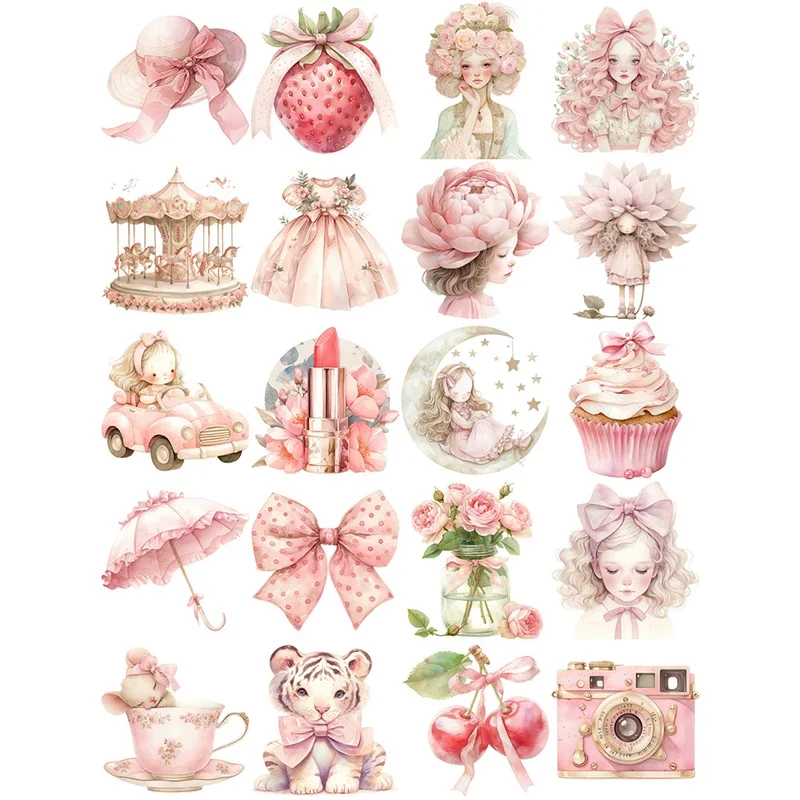 20Pcs/Pack Pink Girl Carousel Sticker DIY Craft Scrapbooking Album Junk Journal Decorative Stickers