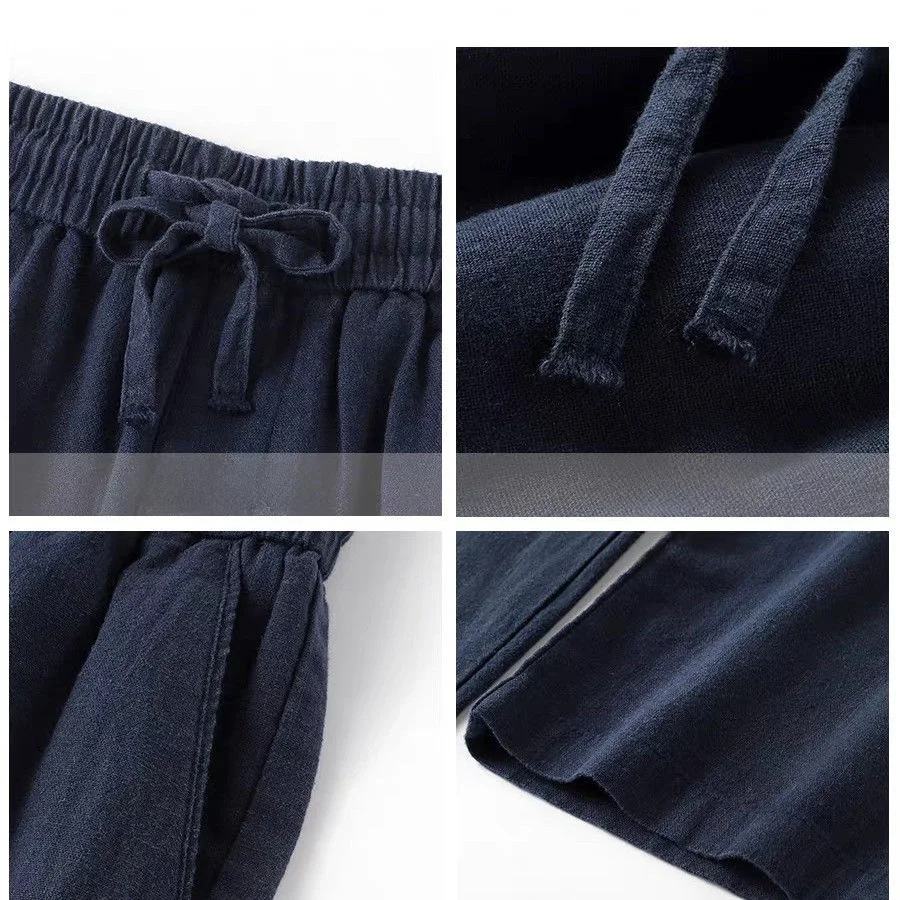 

Летние тонкие прямые спортивные брюки мужские из хлопка и льна повседневные свободные брюки с высокой талией охлаждающие 2025 новые молодежные брюки для активного отдыха