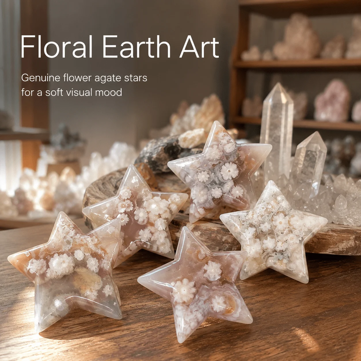 1 piece of randomly selected high-quality natural cherry blossom agate star-shaped sculpture, home decoration ornament