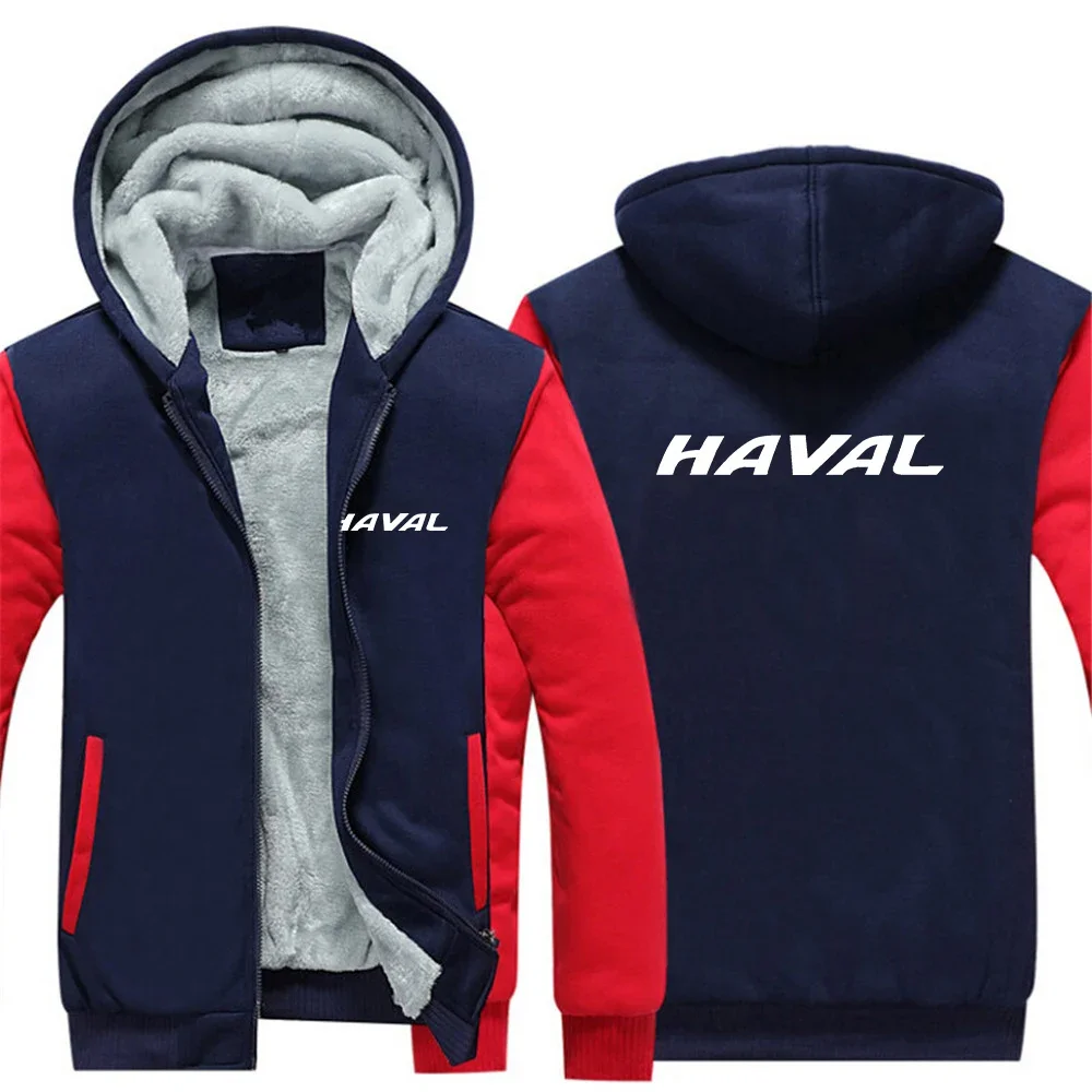 

2024 Autumn And Winter New Haval Car Logo Print Warm Hooded Streetwear Sweatshirt Men's Fashion Patchwork Trendy Thicken Hoodies