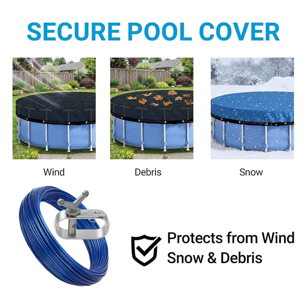 Pool Cover Cable & Winch Kit 100FT Coated Steel Wire with Heavy Duty Winch for Above Ground Swimming Pool