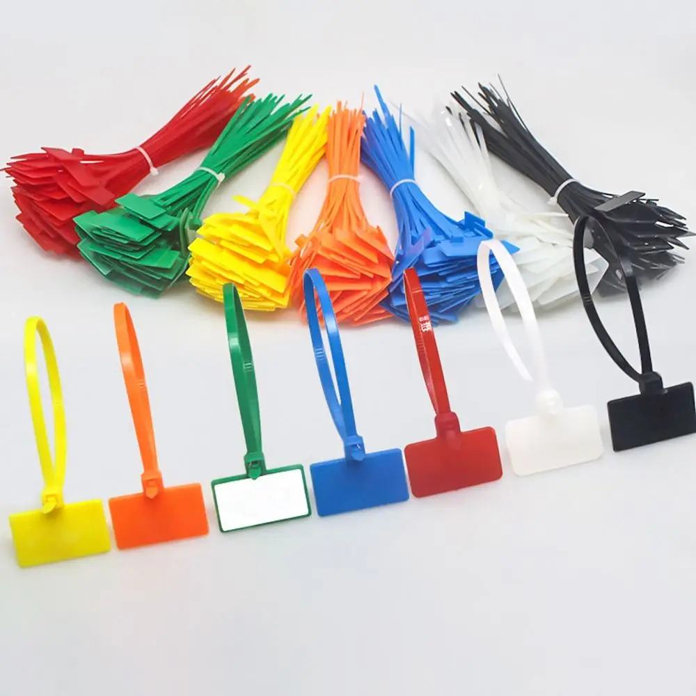 100pcs Easy Mark Self-locking Zip Ties Tag Labels Mesh Wire Marker Nylon Ties Plastic Label Cable Ties Colorful Tag