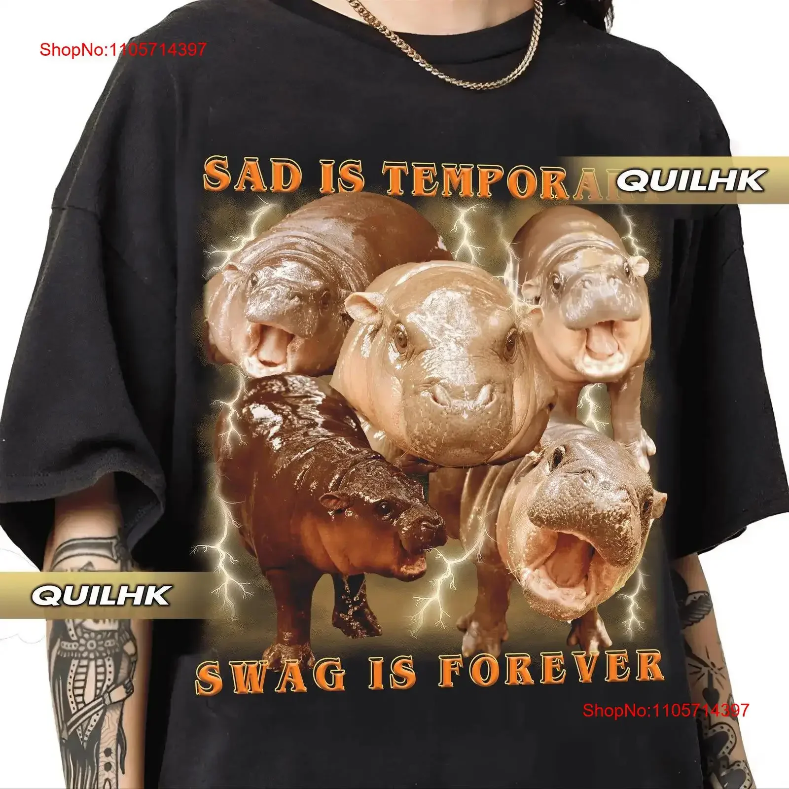 Moo deng Sad Is Temporary Swag Forever retro vintage shirt vintage Washed Casual Comfortable homme Versatile Stretched fashion
