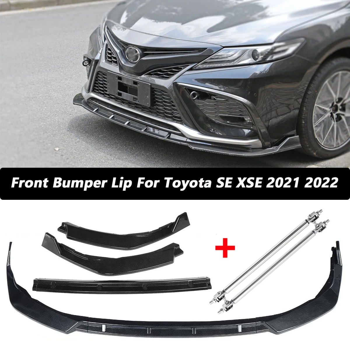 Front Bumper Lip Spoiler Splitter Diffuser Protector Deflector Body Kit W/ Strut For Toyota Camry SE XSE 2021-2022 Car Styling