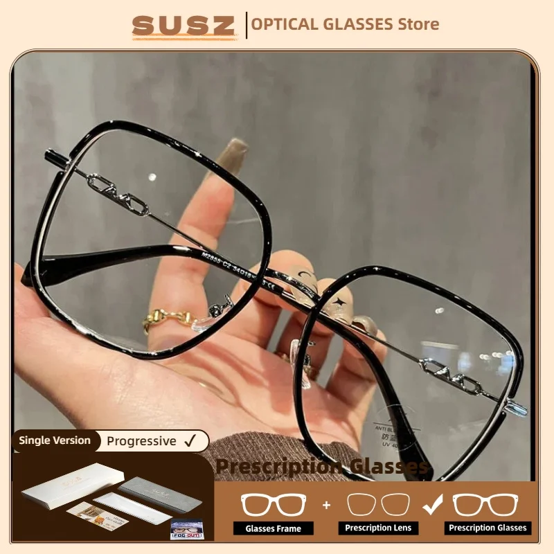 

SUSZ Fashion Polygonal Bicolore Prescription Glasses Women's Blue Light Filter Myopia Glasses Progressive Reading Eyeglasses