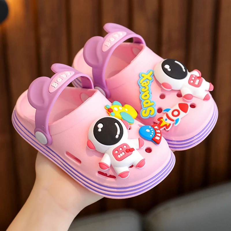 Children Slippers 1-6 Years Cute Cartoon Spacecraft Astronaut Summer Garden Beach Sandals Cave Hole Baby Shoes For Boys Girls