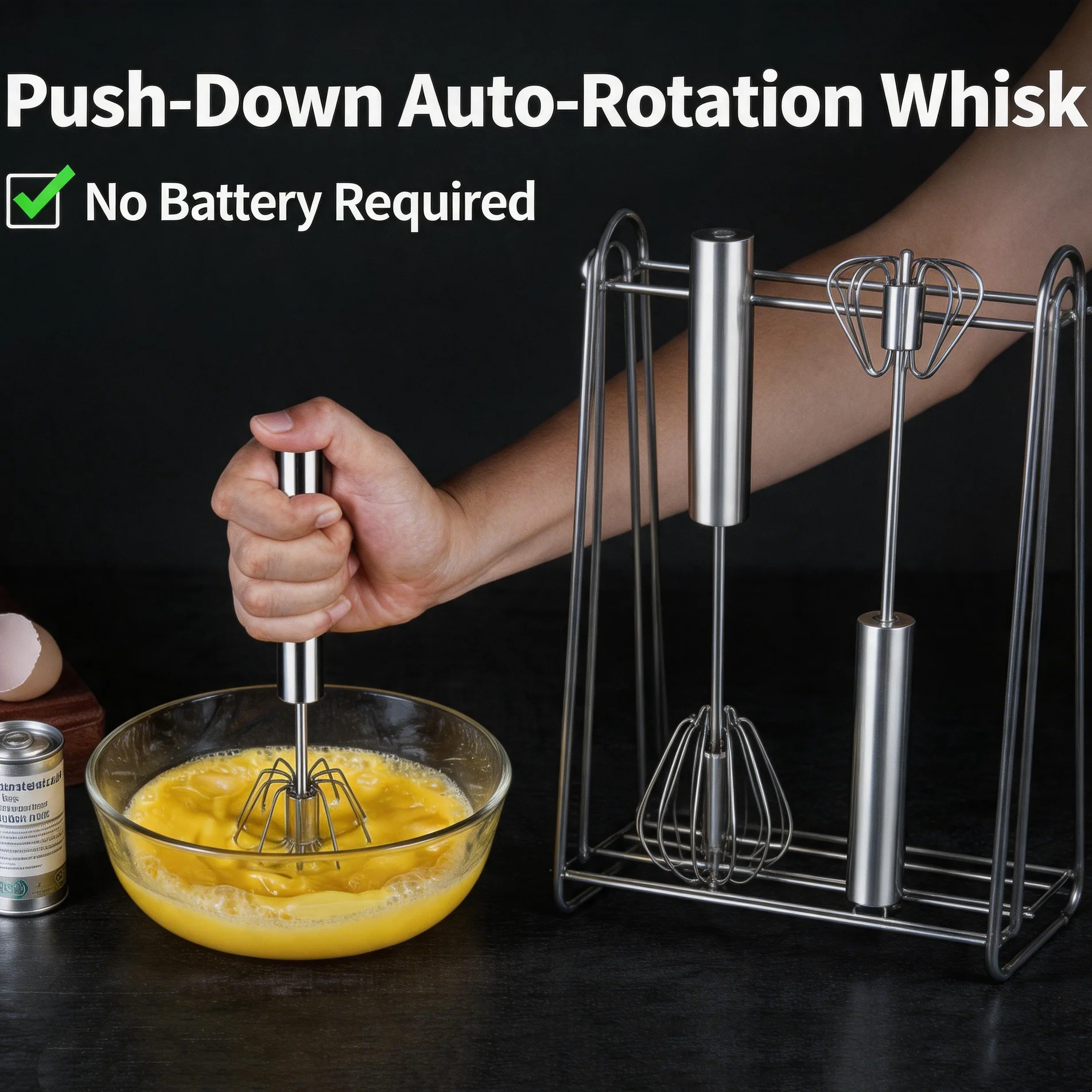 Stainless Steel Egg Beater Durable Semi-Automatic Mixer for Effortless Egg Cream Mixing Stirring and Beating for Kitchen Baking