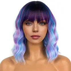 Synthetic wig holiday party cosplay water wavy blue and purple hair wigs for women