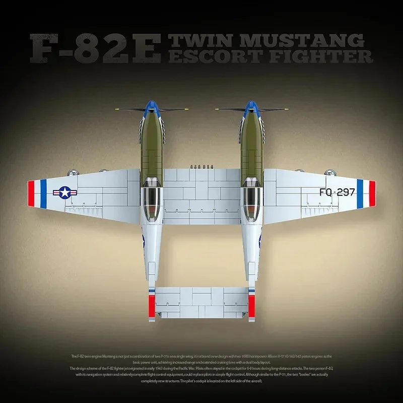 Military F82E Twin Mustang WW2 Fighter Aircraft Building Blocks Spitfire Escort Plane Bricks Kids Gift Toy